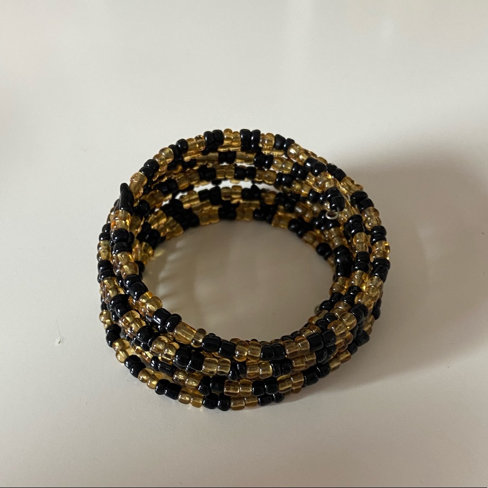 Beaded African Wrap Bracelet - Black & Gold